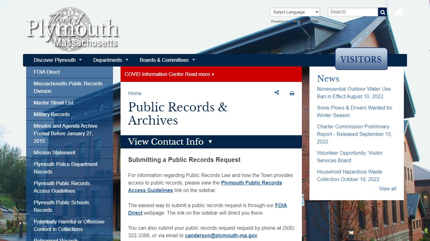 Public Records & Archives | Town of Plymouth MA